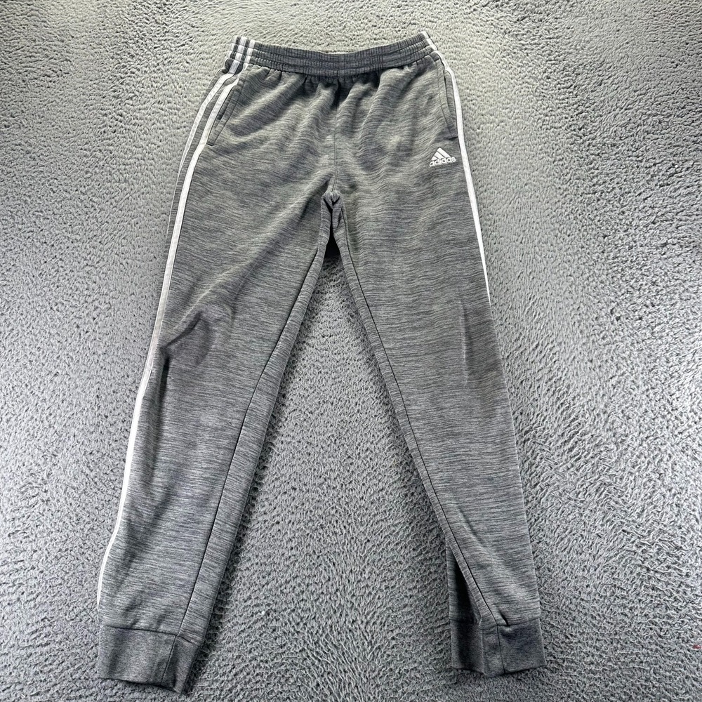 Adidas SweatPant Boys XL Gray Polyester 3 Stripes Jogger Tapered‎ Leg Activewear